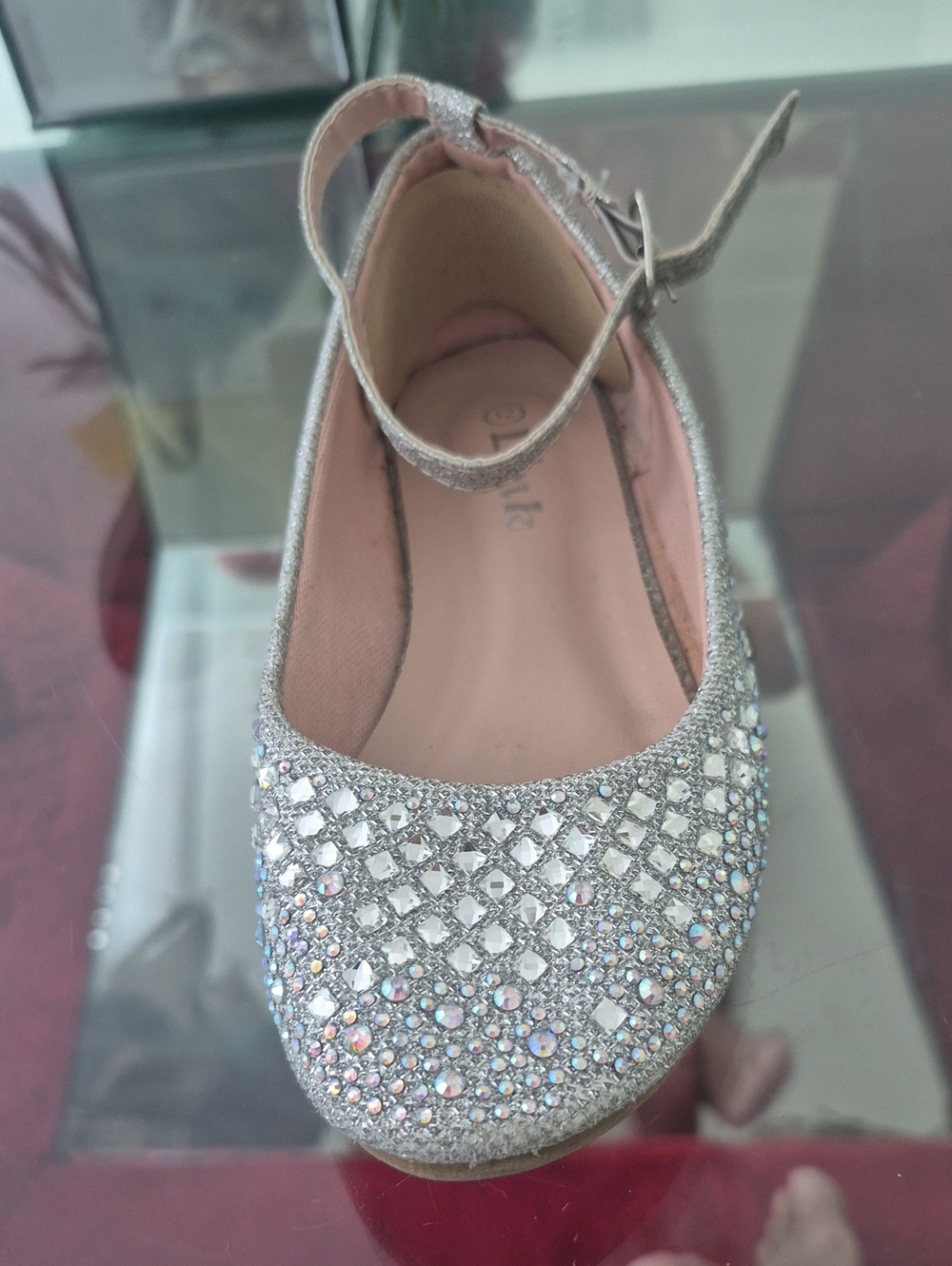 Girls Silver Glitter Ankle-Strap Dress Shoe
